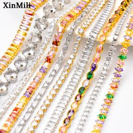 Necklace Sparkling Rectangle Square Zircon Crystal Chain Sier Base Dense Zirconia Jewellery Trim for Nail Art Necklace Clothes Decoration