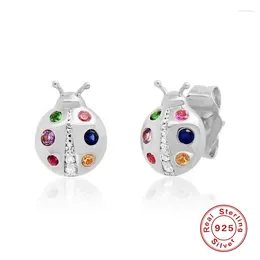 Stud Earrings Aide 925 Sterling Silver Colourful Ladybug Earring Cute Rainbow Insect Animal Ear For Women Girls Child Gifts Jewellery