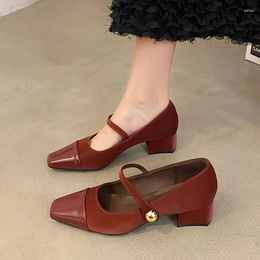 Dress Shoes Square Toe Lolita 2024 Casual Heels Classic Style Chunky Sandals Clogs For Women Sexy Pump Mary Jane Latest Comfortable Me