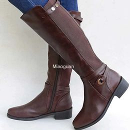 Boots Women's Chunky Heel PU Leather Boots Long Booties Knee High Boots for Ladies Autumn Winter Gothic Shoes Slouchy Woman Wide CalfL2401