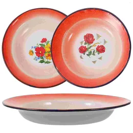 Dinnerware Sets Vintage Enamel Plate Enamelware Tableware Dish Snack Salad Round Trays For Coffee