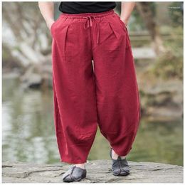 Men's Pants 2024 Spring Autumn KPOP Fashion Style Harajuku Slim Fit Trousers Loose All Match Casual Flax Wide Leg Knickerbockers