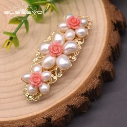 Jewelry GLSEEVO Natural Freshwater Pearl HairPin Head For Girl Women Party Coral Powder Embossing Process Hair Accessories GH0020