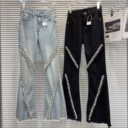 Women's Jeans PREPOMP 2024 Spring Collection Rhinestones Embroidered Beadings Slim Denim Flare Pants Women GP310