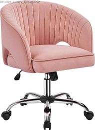 Other Furniture Home Office Chair Velvet Desk Chair Upholstered Modern Swivel Chair Tufted Barrel Back Rolling Wheels for Office Study Vanity Q240129