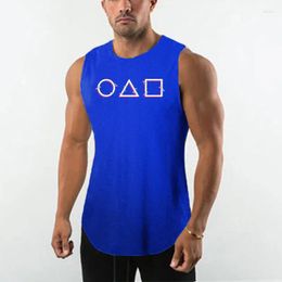 Yoga Outfit Men's Square Graphic Design Vest Explosion American Sleeveless T-shirt Summer Mesh Breathable Fitness