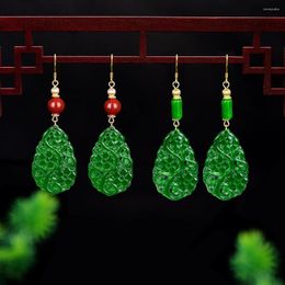 Dangle Earrings 925 Silver Natural Green Jade Hollow Out DIY Phoenix Charm Jewellery Fashion Accessories Hand-Carved Woman Amulet Gifts