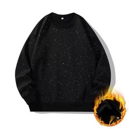 Trend Flash Fine Broken Stars Plus Fleece Hoodie Men's Long Sleeve Casual Round Neck Warm Pullover Hoodie