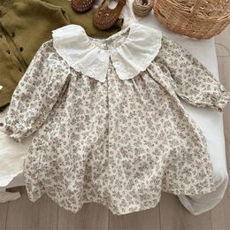 Girl Dresses Deer Jonmi 2024 Autumn Korean Style Baby Girls Floral Printed Dress Embroidery Lace Toddlers Kids Cotton Princess