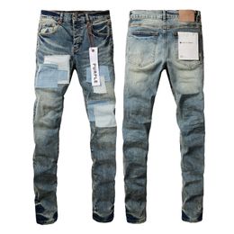 Jeans di marca viola firmati da uomo e da donna, pantaloni slim a gamba dritta in denim ricamato con cerniera, bottoni