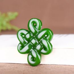 Pendants Natural Green Handcarved Hollow Chinese Knot Jade Pendant Fashion Boutique Jewellery Men and Women Necklace Gift Accessories