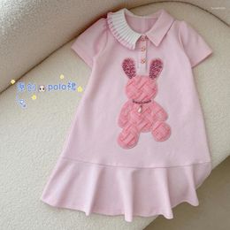 Girl Dresses Summer Pink Rabbit Polo Dress Lolita Child Girls Casual Midi Children For Teens Party Princess Sundress