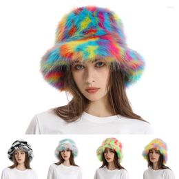 Berets Winter Faux Fur Bucket Hat Men Colourful Thicken Soft Warm Fluffy Panama Ladies Cap Outdoor Fashion Vacation Women Fisherman