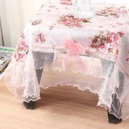 Table Cloth Fashion Bedside Cabinet Tablecloth Decoration Lace Cloths Pink Flower Rectangular Cover