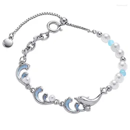 Charm Bracelets Eetit Design Imitation Pearls Enamel Wave Dolphin Chain Trendy Bracelet Bangle Exquisite Jewelry Gift Wholesale