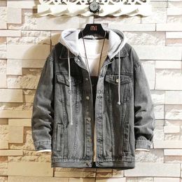 Men's Jackets 2023 New Men's Denim Jacket Cotton Loose Hooded Jean Outwear Coat Solid Denim Jacket Men Casual Couple Streetwear 5XL L240129