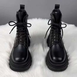 Boots Shoes for Women 2023 Hot Sale Lace Up Zipper Women's Boots Winter Round Toe Solid Short Barrel Platform Water Proof Naked BootsL2401
