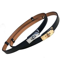 Luxury Designer Belt Women Genuine Leather Belts 1.8cm Width Golden Silver Lock Buckle Belt Fashion Lady Dress Jeans Sweater Thin Waistband Top Quality