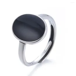 Cluster Rings Fashion Oval Black Resin Thai Silver Ladies Finger Ring Wholesale Jewellery For Women Gift Drop No Fade