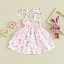 Girl Dresses Sleeveless Lace Up Toddler Girls Summer Dress Easter Print Tie-Up Spaghetti Strap Baby Kids Princess Clothes
