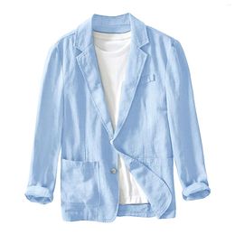 Men's Suits 2024 Spring Autumn Casual Linen And Cotton Safari For Men Clothing Solid Colour Blazers Jackets Oversize Coat