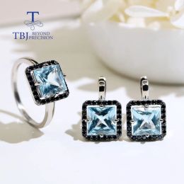 Rings New arrival !925 sterling silver Jewellery set natural gemstone sky blue topaz earring ring women Jewellery nice gift for wife