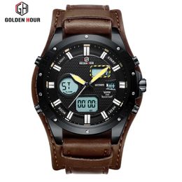 cwp Top Brand GOLDENHOUR Sport Leather Men Watch Relogio Hombre Automatic Waterproof Quartz Male Clock Army Military Wrist Watches262G