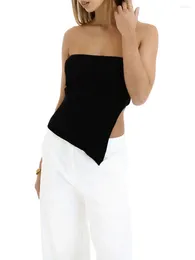 Women's Tanks Knitted Black White Split Tube Top Women Asymmetrical Slim Strapless Chest Wrap Tank Tie Sexy Outfit Party Streetwear