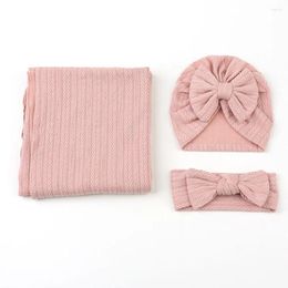 Blankets Baby Blanket Born Headband Hat 3 Pcs Suit Cotton Soft Solid Colorful Infant Boy Girl Sleeping Bags Swaddle Wrap