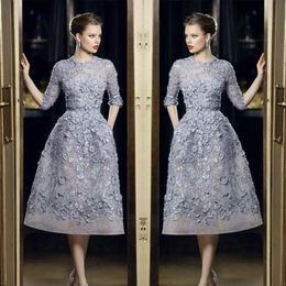 Elie Saab Short Prom Dresses Lace Knee Length Appliques Half Sleeves Evening Dress Formal Party Gowns286g