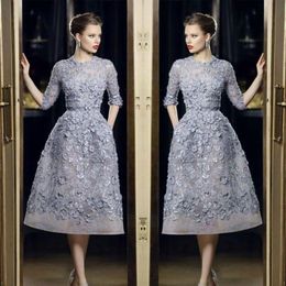 Elie Saab Short Prom Dresses Lace Knee Length Appliques Half Sleeves Evening Dress Formal Party Gowns2124