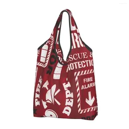 Shopping Bags Red Firefighter Words Women's Casual Shoulder Bag Large Capacity Tote Portable Storage Foldable Handbags