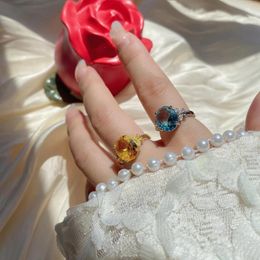 Cluster Rings Lihua Color Bao Live Selling Light Blue Ring Gold Plated Micro Inlaid Real Topaz Open Female