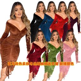 Women's Swimwear Summer Dress Women 2024 Cover Up Beach Clothing Swim Wear Vacation Outfits Neck One Shoulder Velvet Pleated Sexy Mid Length