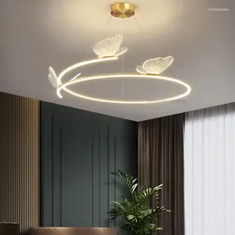 Chandeliers 2024 Creative Fashion Simple Modern Dining Room Living Chandelier Butterfly Decoration Bedroom LED Line Round Light