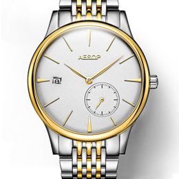 AESOP ultra thin 8 5mm Classic Simple Watch Men Sliver Golden Minimalist Male Clock Full steel hours Relogio Masculino236P