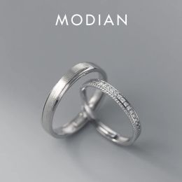 Rings Modian Sterling Sier Cassic Frosted Trendy Lovers Couple Ring for Women Statement Wedding Engagement Fine Jewelry Gifts