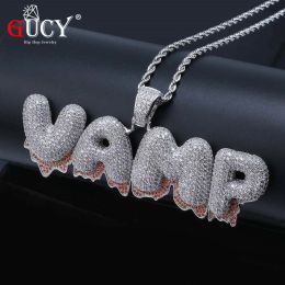 Necklace Y Custom Name Red Drip Bubble Letters Pendants Necklaces Men's Zircon Hip Hop Jewelry with 4mm Tennis Chain Gift