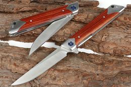 Ball Bearing Flipper Folding Knife 8Cr14Mov Satin Drop Point Blade Rosewood & Stainless Steel Handle EDC Pocket Floding Knives