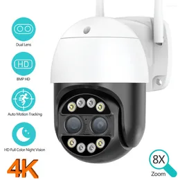 Dual Lens PTZ Wifi IP Camera 8X Zoom Outdoor HD Full Colour Night Vision Auto Motion Tracking CCTV Surveillance Cameras