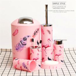 Sets Flamingo Bathroom Set 6pcs Accessory Toilet Brush Dustbin Tumbler Toothbrush Cup Lotion Soap Dispenser Soap Dish Free shipping