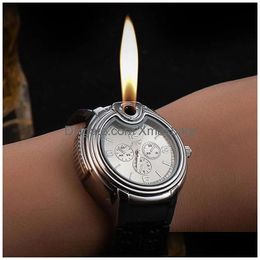 Lighters Watch Style Metal Open Flame Lighter Creative Mens Sports Opens Watchs Inflatable Adjustable Fmale Encendedorinventory Drop Dh0Ar