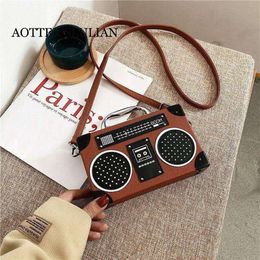 Cross Body Personality Radio Shape Small Square Bag Women Handbag Crossbody Shoulder Creativity Cellphone Coin Purse Female Tote P245c