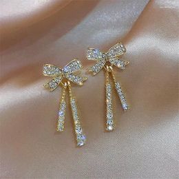 Dangle Earrings Fashion Gold Color Crystal Bowknot Drop Earring For Women Party Elegant Jewelry Pendientes Accessories E858
