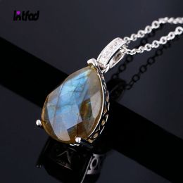 Pendants Large Pear Shape 13*18MM Natural Labradorite Pendant Necklace 925 Silver Jewellery Necklace Anniversary Gift for Women