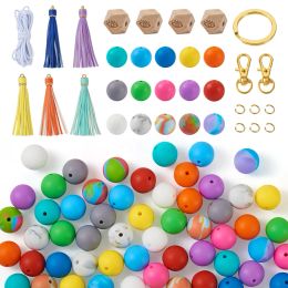 Alloy DIY Keychain Wristlet Making for Silicone Beads Tassel Pendant Key Ring Lobster Claw Clasp Beaded Bracelet Bangle Jewellery Making