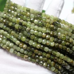 Alloy Natural Green Garnet Faceted Cube 4.2 mm Shiny Beads for Jewellery Making Design Fashion Stone DIY Bracelet & Necklace