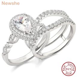 Rings Newshe 2 Pieces Sterling Sier Engagement Ring Enhancer Wedding Band for Women Pear Cut Aaaaa Zircon Jewellery Size 413