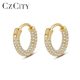 Earrings Czcity Sterling Sier Clip on Hoop Earrings for Women Cubic Zirconia Round Hies Circle Pendientes Christmas Gifts