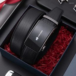 Belts Bison Denim Genuine Leather Belt For Men Black Cowhide Automatic Buckle Casual Workplace Male And Gift Box